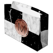 Eleganter monogramm Rose Gold Schwarz-weißer Marmo Große Geschenktüte (Rückseite Schrägansicht)