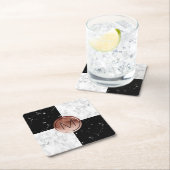 Eleganter monogramm Rose Gold Schwarz-weißer Marmo Rechteckiger Pappuntersetzer (Vor Ort)