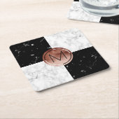 Eleganter monogramm Rose Gold Schwarz-weißer Marmo Rechteckiger Pappuntersetzer (angewinkelt)