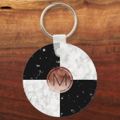 Eleganter monogramm Rose Gold Schwarz-weißer Marmo Schlüsselanhänger (Vorderseite)