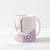 Eleganter Monogramm Rose Rosa Glitzer Kaffeemaschi Kaffeetasse (VorderseiteRechts)