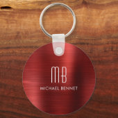 Eleganter Monogramm Rote Imitate Bürstenmetall-Sch Schlüsselanhänger (Rückseite)
