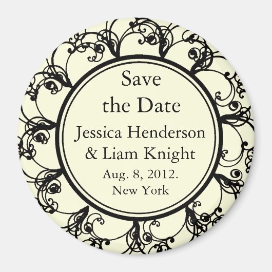 Eleganter Monogramm Save-the-Date-Magnet in cremew Magnet (Vorne)