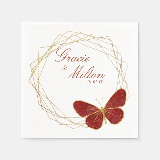 Eleganter Monogramm-Schmetterling-Hochzeit Serviette (Vorderseite)