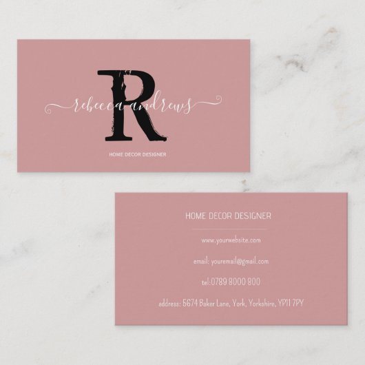 Eleganter Monogramm-Skriptname Initial Dusty Pink Visitenkarte (Vorne/Hinten)