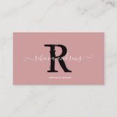 Eleganter Monogramm-Skriptname Initial Dusty Pink Visitenkarte (Vorderseite)