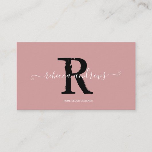 Eleganter Monogramm-Skriptname Initial Dusty Pink Visitenkarte (Vorderseite)