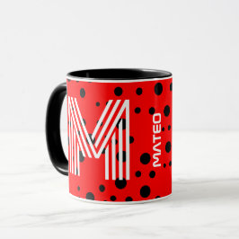 Eleganter Monogramm und moderner Name | Rot, schwa Tasse