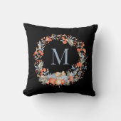 Eleganter Monogramm-Weihnachtskranz Dusty Blue Kissen (Vorderseite)