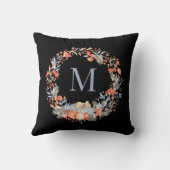 Eleganter Monogramm-Weihnachtskranz Staubblau Kissen (Rückseite)