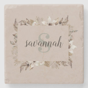 Eleganter monogrammierter Name Blush-Blumen Steinuntersetzer
