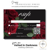 Eleganter Moody Blood Rote Rosen QR-Code RSVP Karte