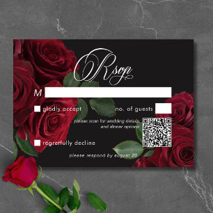 Eleganter Moody Blood Rote Rosen QR-Code RSVP Karte