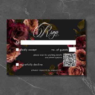 Eleganter Moody Mutes Rost & Burgund Floral QR Cod RSVP Karte