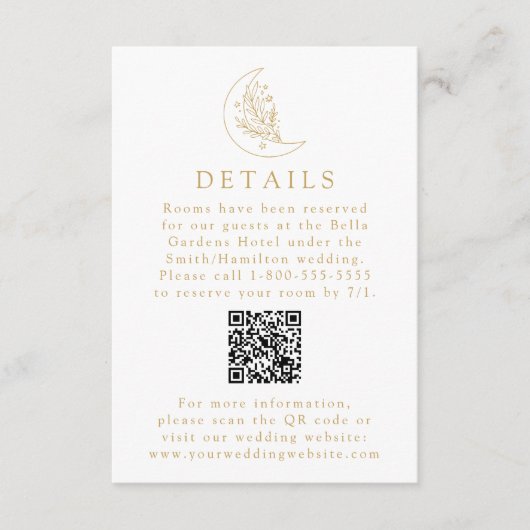 Eleganter Moon Gold Wedding Details QR Code Begleitkarte (Vorderseite)