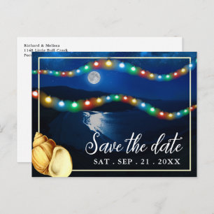 Eleganter Moonlit Beach Hochzeit Save the Date Ankündigungspostkarte