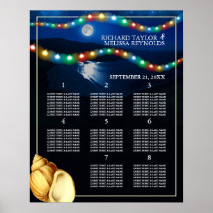 Eleganter Moonlit Beach Hochzeitsplan Poster