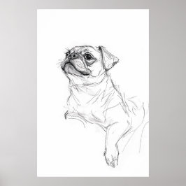 Eleganter Mops Portrait Sketch - Premium Poster