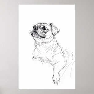 Eleganter Mops Portrait Sketch - Premium Poster
