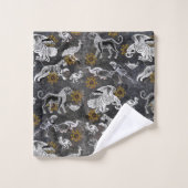 Eleganter Mosaik Schwarz-weiß Gold Tiger Lion Eagl Badhandtuch Set (Waschlappen)