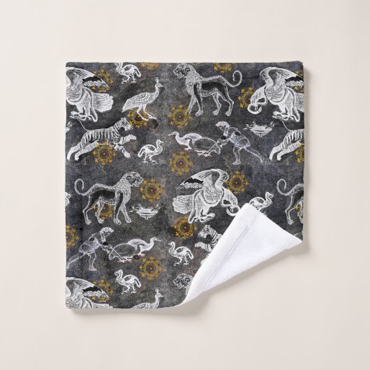 Eleganter Mosaik Schwarz-weiß Gold Tiger Lion Eagl Badhandtuch Set (Waschlappen)