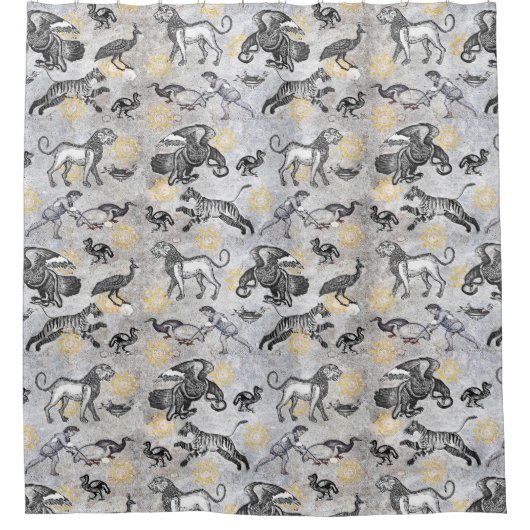 Eleganter Mosaik Schwarz-weiß Gold Tiger Lion Eagl Duschvorhang (Vorderseite)