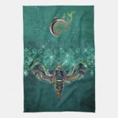 Eleganter Mottenmond smaragdgrüne Nacht Geschirrtuch (Vertikal)