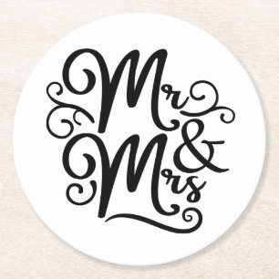 Eleganter Mr & Mrs Hochzeit Gerade verheiratet Sch Runder Pappuntersetzer
