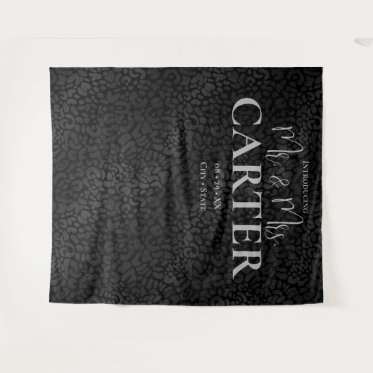 Eleganter Mr. und Mrs. Black Leopard Wedding Backd Wandteppich (Vorderseite (Horizontal))