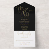 Eleganter Mr. und Mrs. Script Black and Gold Weddi All In One Einladung (Innen Boden)