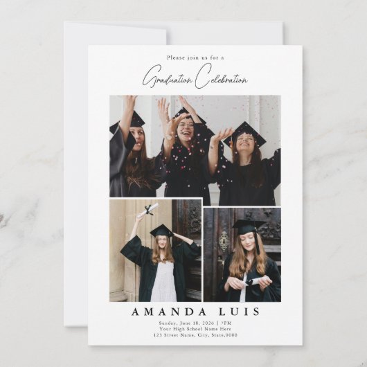 Eleganter Multi-Foto Collage Abschluss Einladung (Rückseite)