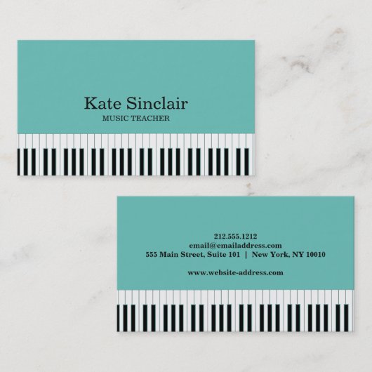 Eleganter Musiklehrer Piano Schlüssel Musikalisch Visitenkarte (Vorne/Hinten)