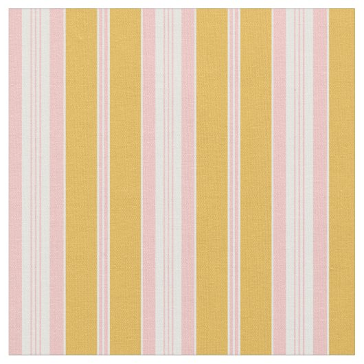 Eleganter Mustard Yellow Pink French Ticking Strip Stoff (Nahaufnahme)