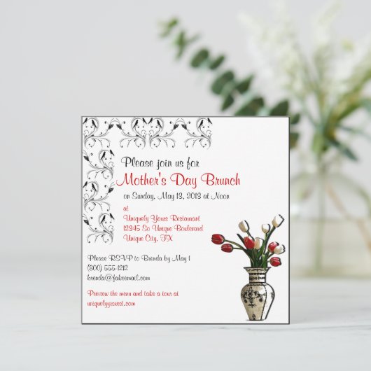 Eleganter Muttertag Brunch Custom Einladungen (Stehend Vorderseite)
