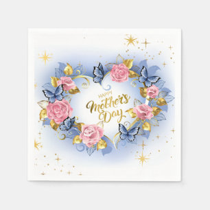 Eleganter Muttertag I Rosa Rose & Blauer Schmetter Serviette