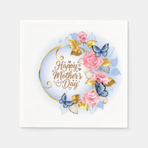 Eleganter Muttertag I Rosa Rose & Blauer Schmetter Serviette