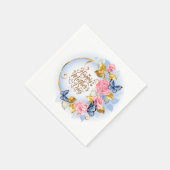 Eleganter Muttertag I Rosa Rose & Blauer Schmetter Serviette (Ecke)