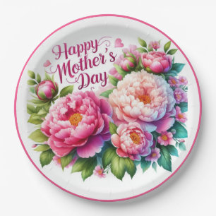 Eleganter Muttertag Rosa Blumen-Papierteller Pappteller
