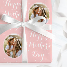 Eleganter Muttertags-Personalisierte-Foto-Rosa-Wei Geschenkpapier