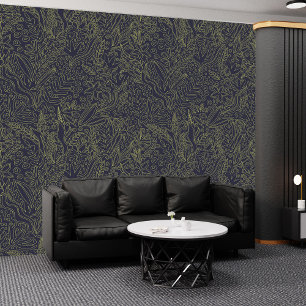 Eleganter Nachthimmel mit Gold-Blume: Peel & Stick Tapete