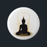 Eleganter Namaste Buddha Button<br><div class="desc">Sehr eleganter goldener Blumenhintergrund entspringt weiter einer Sitzbuddha-Zahl mit weichem Namaste Text! Sehr friedlicher buddhistischer Gruß! Namaste!</div>