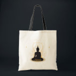 Eleganter Namaste Buddha Tragetasche<br><div class="desc">Sehr eleganter goldener Blumenhintergrund entspringt weiter einer Sitzbuddha-Zahl mit weichem Namaste Text! Sehr friedlicher buddhistischer Gruß! Namaste!</div>