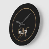 Eleganter Name aus schwarzem Gold, Monogramm  Große Wanduhr (Winkel)