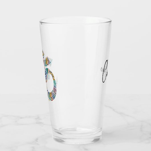 Eleganter Name, buntes botanisches Symbol 16oz Glas (Links)