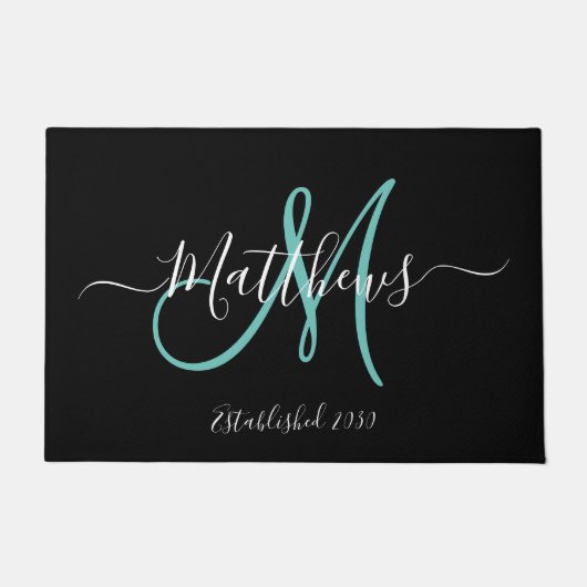 Eleganter Name der Aquamarinen Monogram-Skriptfami Fußmatte (Vorderseite)