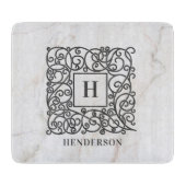 Eleganter Name der Monogram-Familie aus weißem Mar Schneidebrett (Vorderseite)