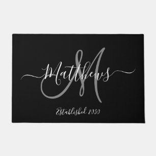 Eleganter Name der schwarzen grauen Monogramm-Skri Fußmatte