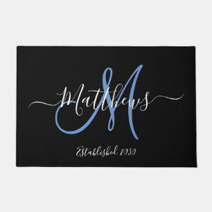 Eleganter Name der schwarzen Monogramm-Skriptfamil Fußmatte