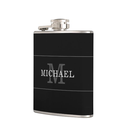 Eleganter Name der Schwarzen Silber Monogramm Pers Flachmann (Links)