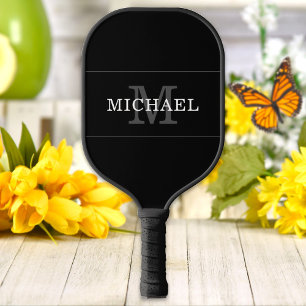 Eleganter Name der Schwarzen Silber Monogramm Pers Pickleball Schläger